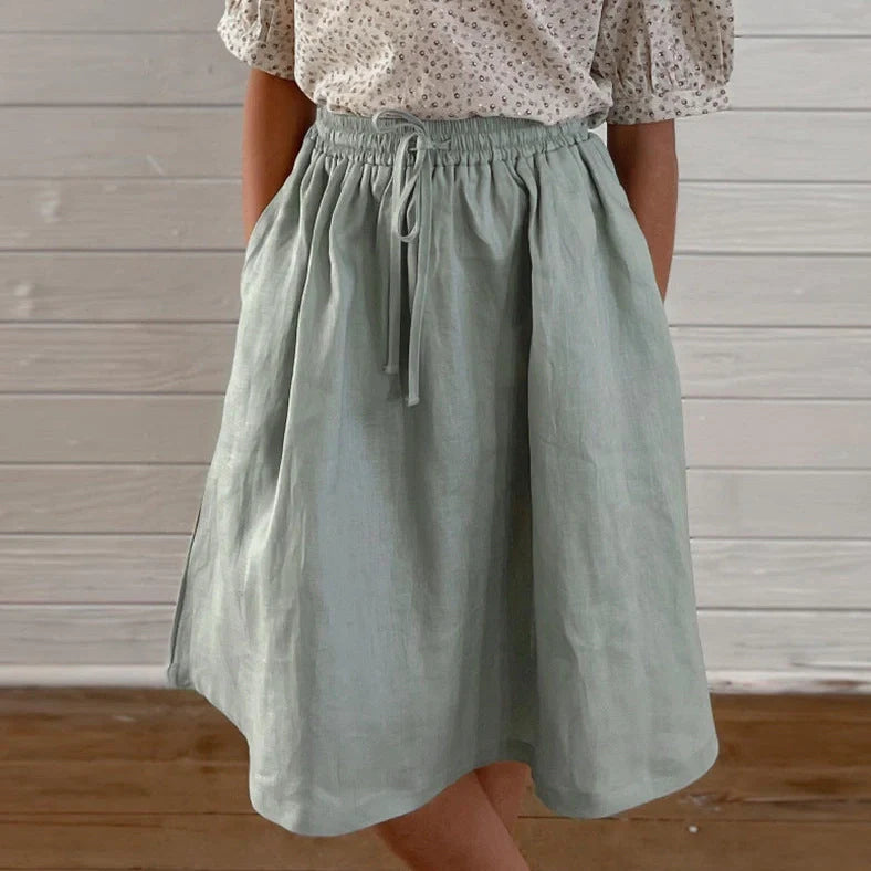 Mori girl style A-line skirt for children in khaki colour with lyocell fabric