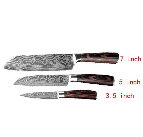 Premium 8-Piece Stainless Steel Chef Knife Set with Elegant Damascus Pattern Blades and Ergonomic Handles