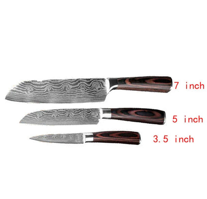 Premium 8-Piece Stainless Steel Chef Knife Set with Elegant Damascus Pattern Blades and Ergonomic Handles