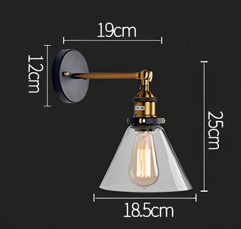 Vintage industrial wall lamp with glass body and adjustable lighting settings