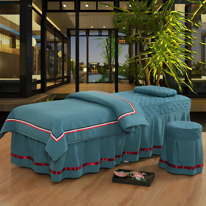 Pure cotton salon bed cover in navy blue colour showing twill weave texture and 180x230cm dimensions