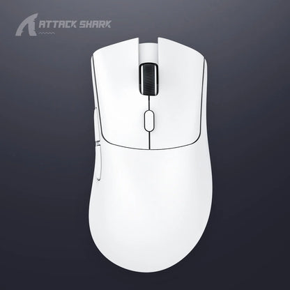 Attack Shark wireless Bluetooth mouse in black, white, and red colour options showing three connectivity modes