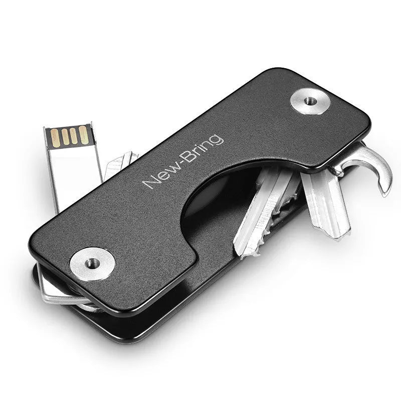 Metal Multifunctional Keychain Organizer in various colors, holding multiple keys