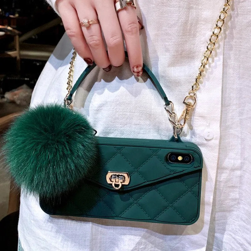 Hairball phone case with plush texture in grid pattern, available in dark green, black, and ash colours