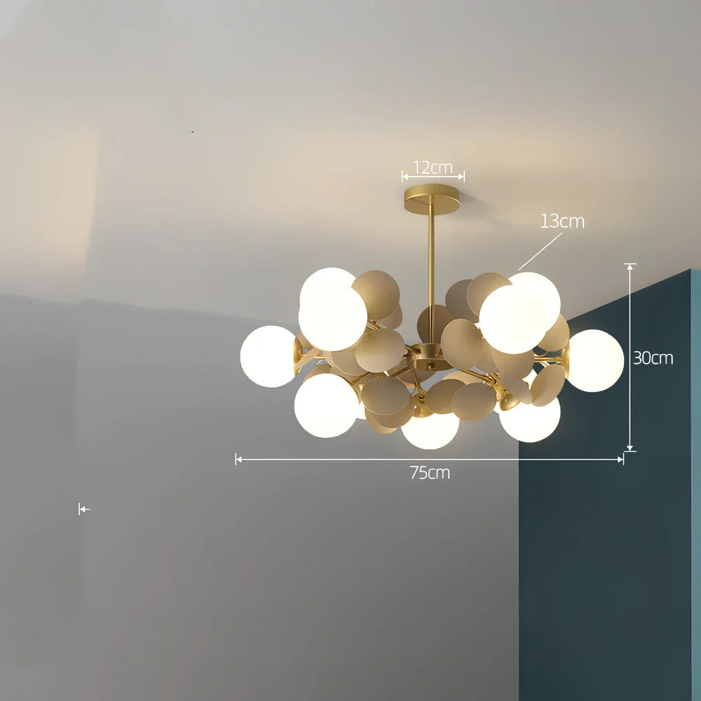 Nordic minimalist chandelier with multiple light heads in metal and glass construction