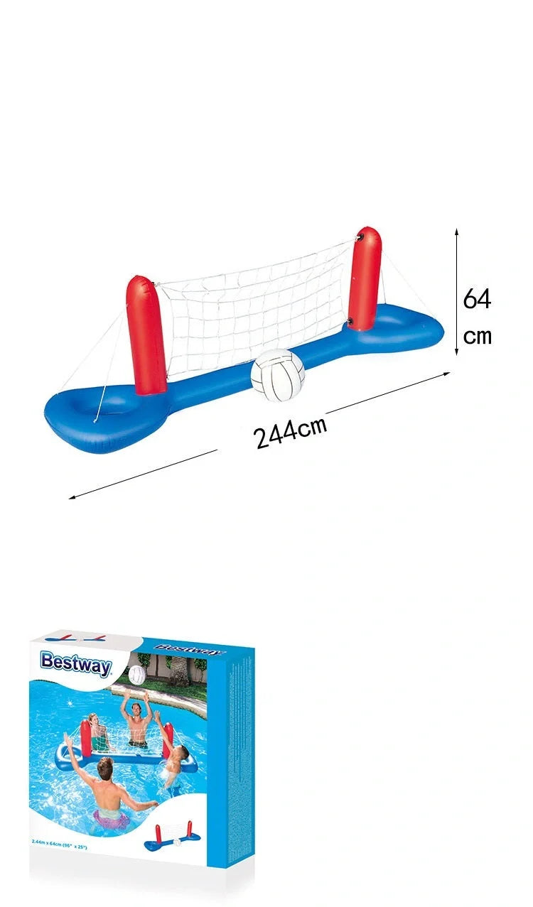 Giant inflatable pool toy with volleyball and football game features, eco-friendly PVC material
