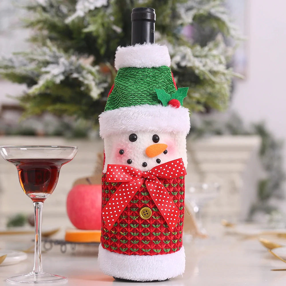 Festive Christmas wine bottle socks in vibrant colors, perfect for holiday decor
