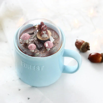 Ceramic Micro Landscape Milk Cup with embossed letters and colorful animal motif