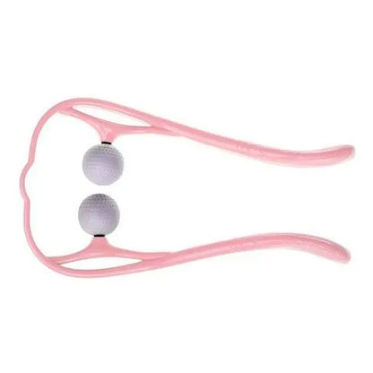 Plastic swan-shaped neck massager in pink, blue, or green with adjustable width and 3D floating-point rollers