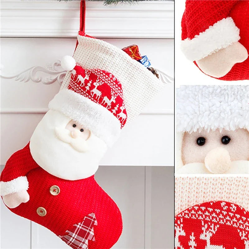 Premium knit Christmas stockings in Santa Claus and Snowman designs for festive holiday decor