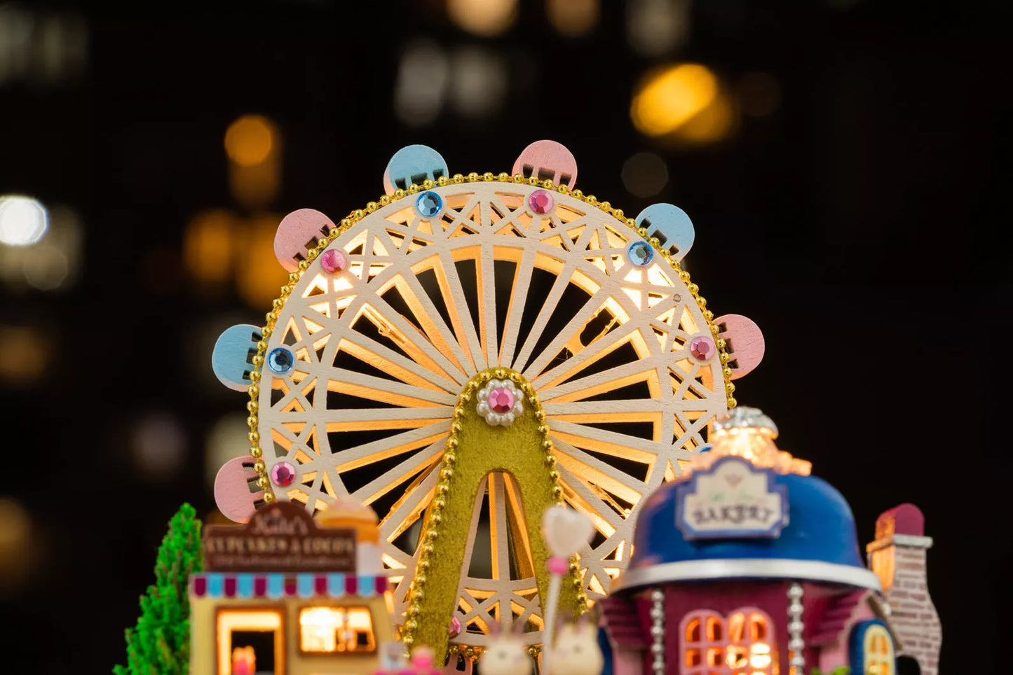 Wooden Ferris wheel building block toy with transparent cover for children's skill development