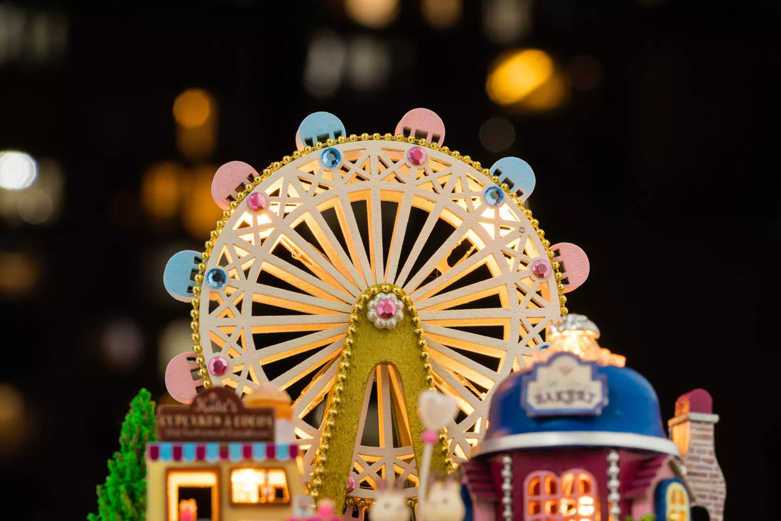 Wooden Ferris wheel building block toy with transparent cover for children's skill development