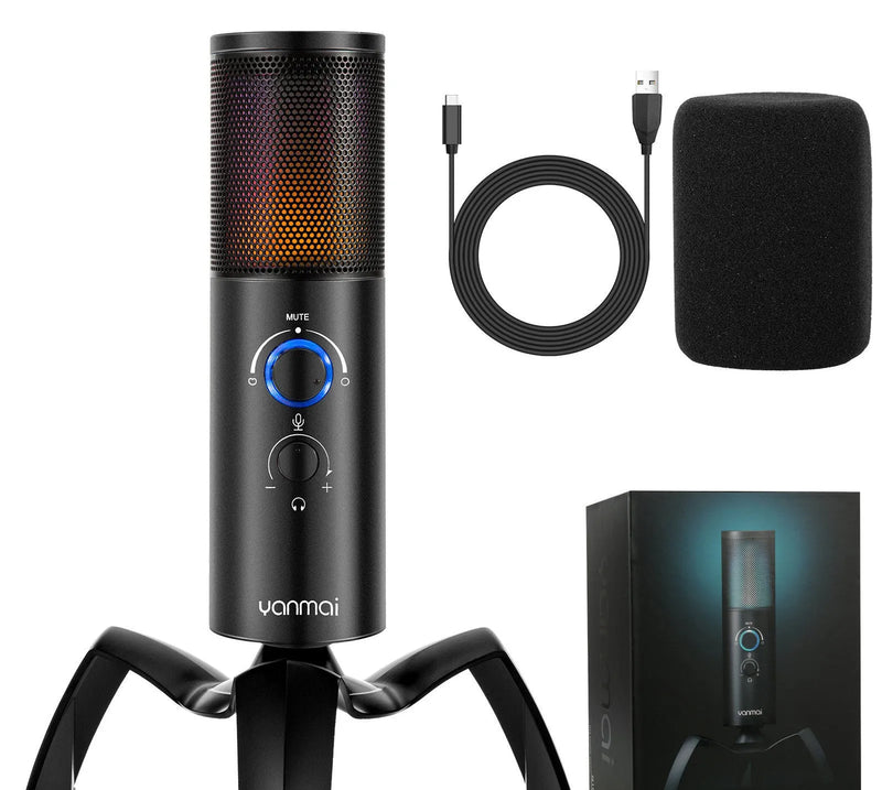 Q18 Two Directional Recording Karaoke Condenser Microphone with RGB lighting and adjustable tripod for versatile home recording and streaming setups