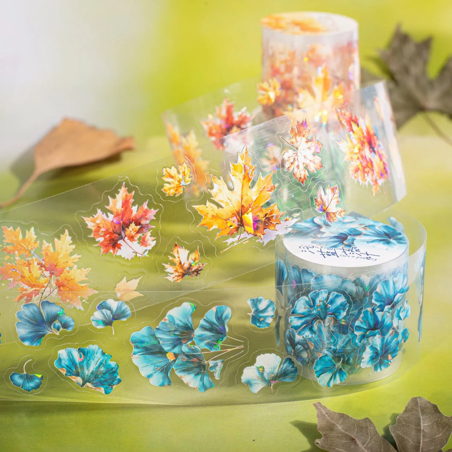Deciduous Poetry Series DIY decorative stickers roll with 40mm width, 2m length, and PET material in nature colours