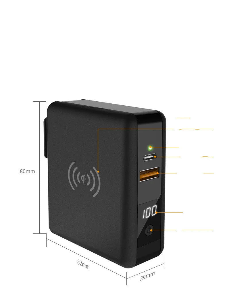 Super QI Wireless Charging Treasure PD20W Fast Power Bank showing integrated plug design and wireless charging surface