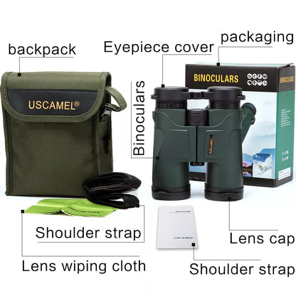 10X42 HD High Power Binoculars with mobile camera compatibility in Army Green and Black