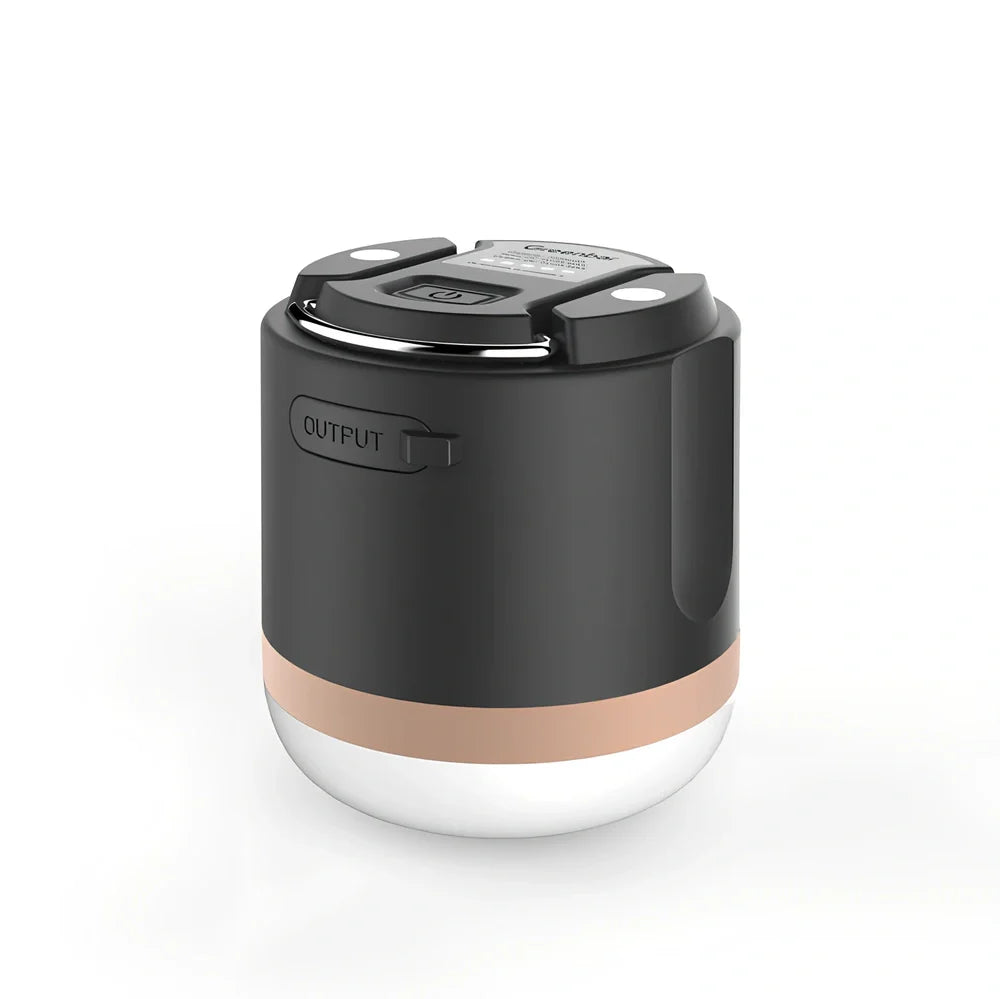 Compact black silver LED camping tent light, 78x67mm with 7200mAh battery and waterproof design for outdoor use