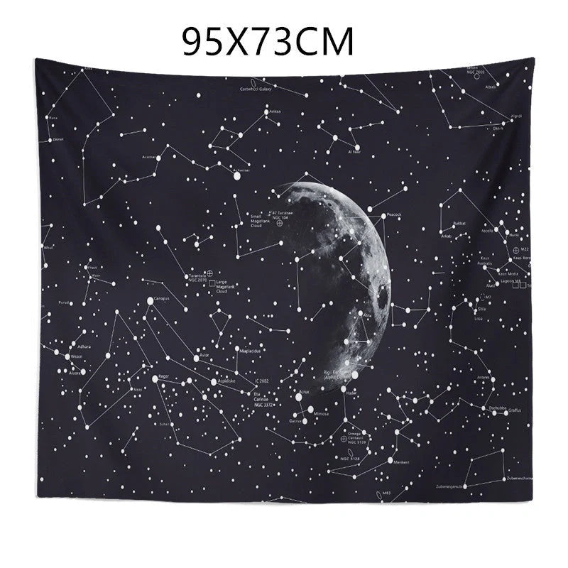 Constellation tapestry with moon and stars design for wall or bed decoration