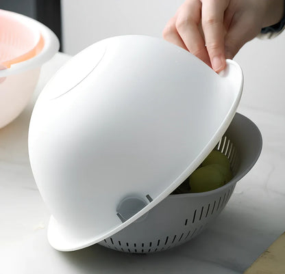 Double-dish sink drain basket with 30cm upper tier and 25cm lower tier in apricot colour