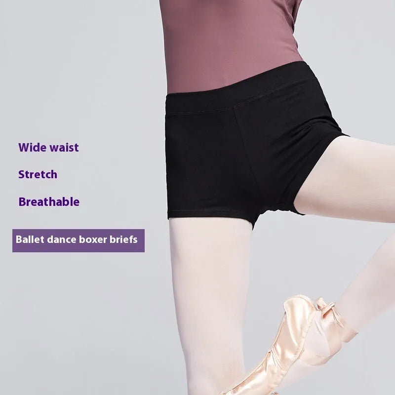 Black cotton ballet practice shorts for women's dance and fitness exercise