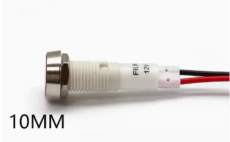 10mm stainless steel edge plastic indicator light with wire flat end metal terminals in multiple colour options