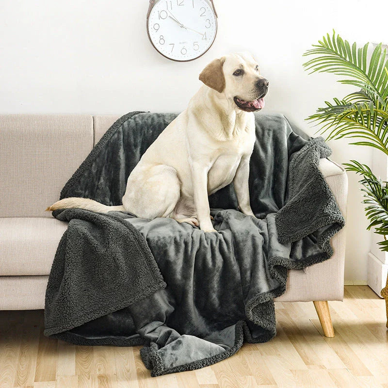 Cozy pet blanket made from soft flannel, wool, and sherpa in various colors and sizes