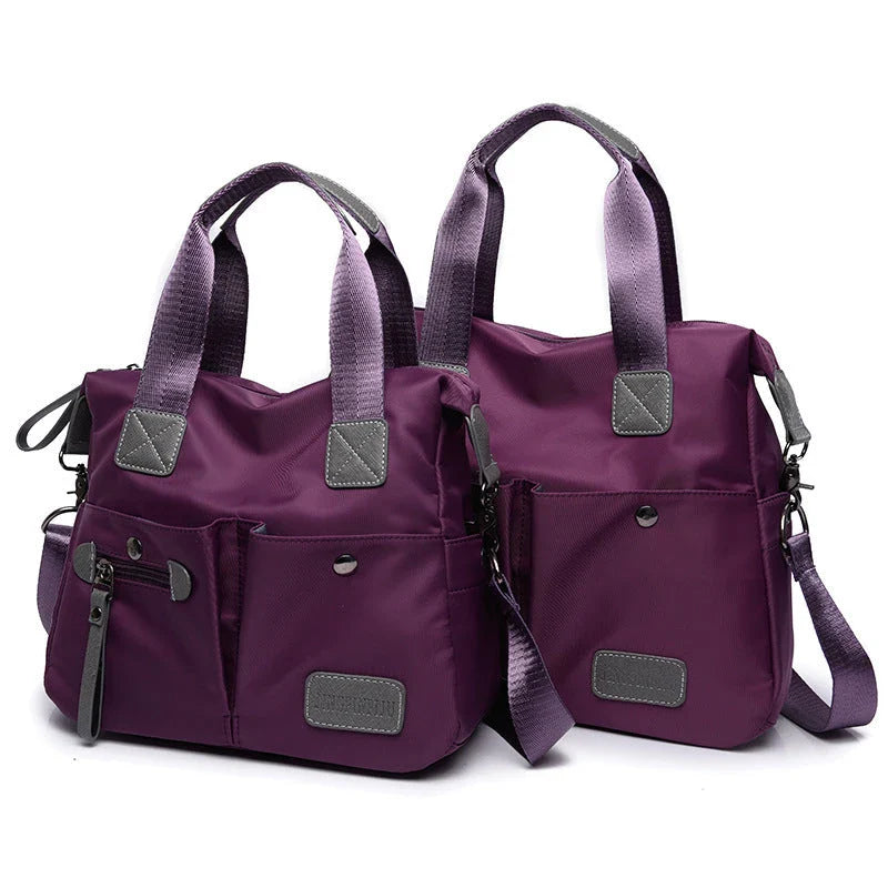 Versatile ladies handbag in various colors with multiple carry options, including handbag, shoulder bag, and crossbody styles, featuring durable construction and organizational pockets.