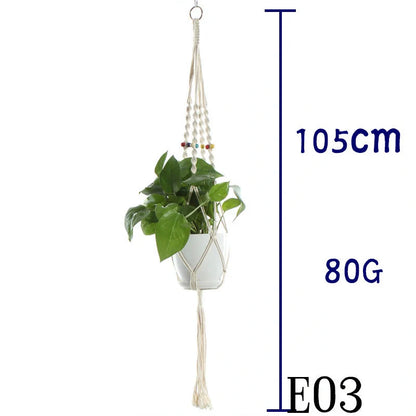 Beige cotton rope hanging basket with various styles for indoor plant display