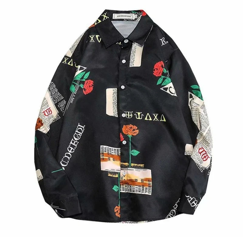 Loose Long Sleeve Tide Brand Shirt in black and white, made from 100% polyester fiber