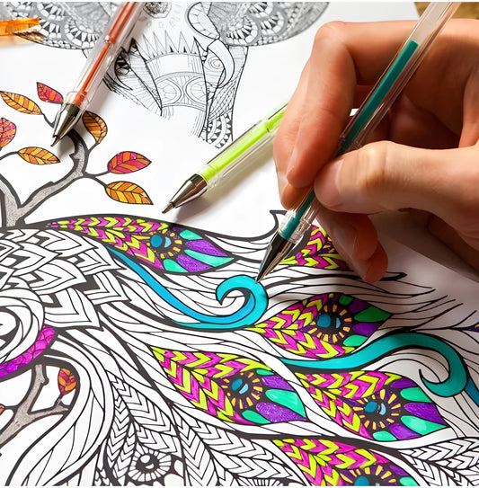 Pack of colour gel pens with 2.2mm large inner diameter for smooth writing, shown in bulk quantity.