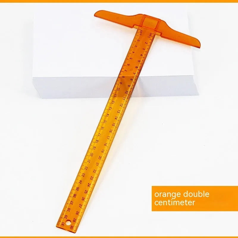 30cm plastic T-square ruler for student design projects in transparent or orange yellow with centimetre markings