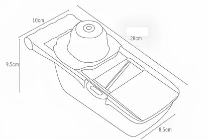 Brown multi-function vegetable chopper with stainless steel blades and safety protector, 28 cm long for slicing onions