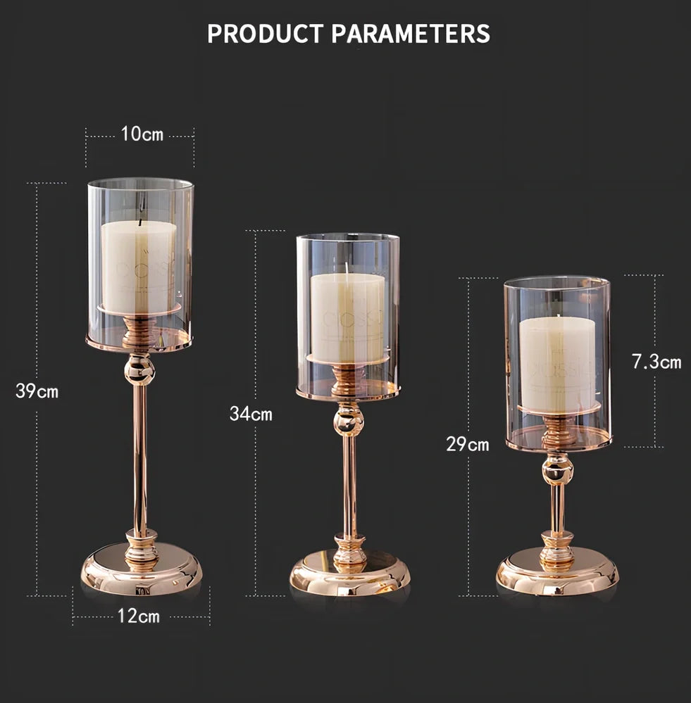 Champagne electroplated metal candlestick with 12cm diameter, French king colour, 8cm candle base