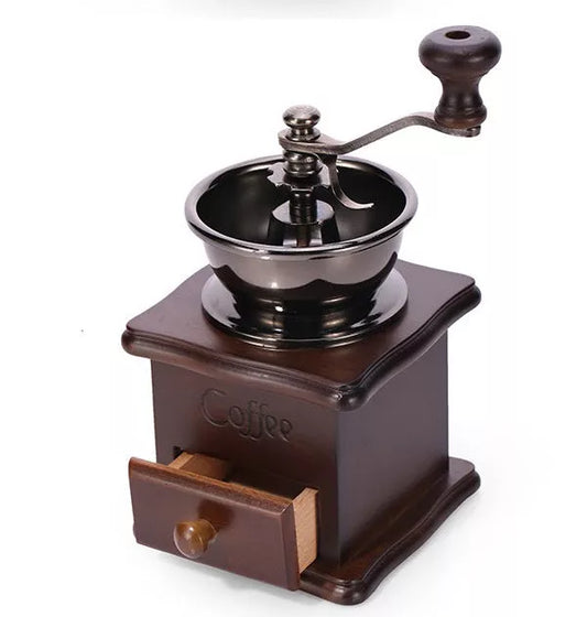 Vintage beech wood manual coffee grinder with ceramic grinding core