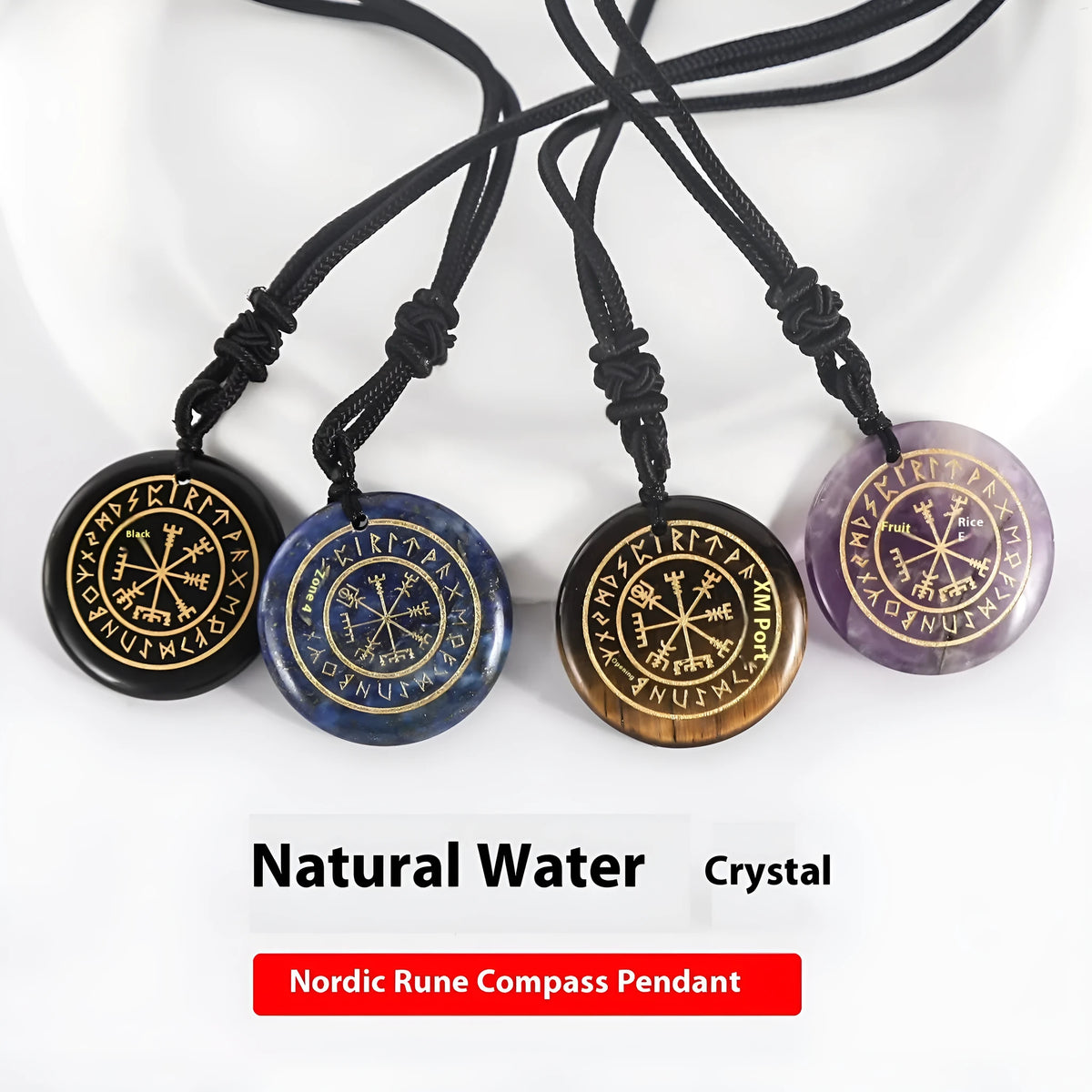 Carved compass pendant in natural amethyst crystal, geometric shape, approximately 30 x 6mm, Nordic Luen design