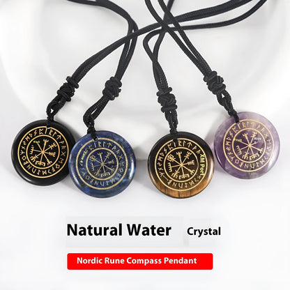 Carved compass pendant in natural amethyst crystal, geometric shape, approximately 30 x 6mm, Nordic Luen design