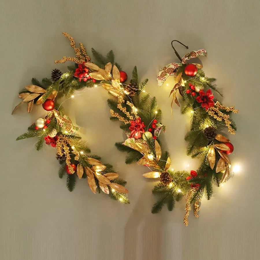 Upside down Christmas garland ornament in American country style, showing plastic construction and optional integrated lights.
