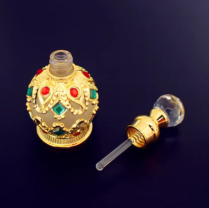 Arabic style glass perfume bottle with zinc alloy hardware and metal crystal accessories
