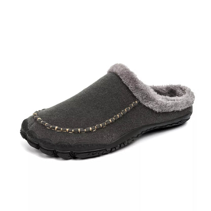 Men's winter slippers with anti-slip rubber outsole and fluffy plush lining in various colors