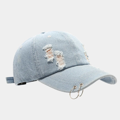 Men's adjustable denim baseball cap with dome crown in black, white or light blue