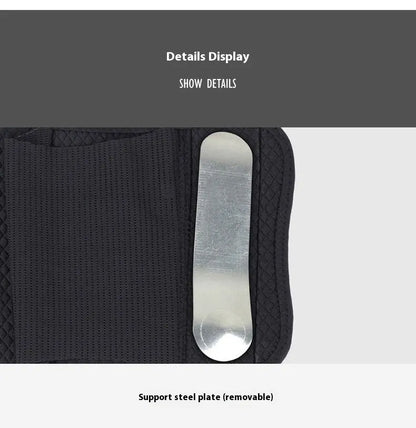 Men's neoprene and aluminium plywood fixed support glove for left hand on a basketball court.