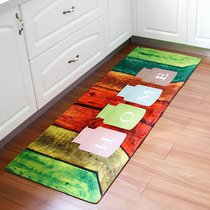 Printed long floor mat measuring 60x180cm with colourful pattern for bathroom and kitchen use
