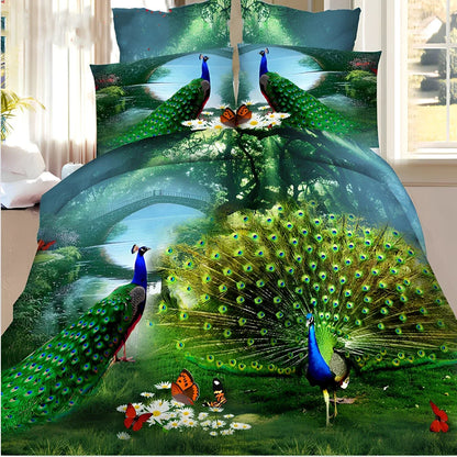 Brushed 3D floral pattern four-piece bedding set with quilt cover, sheets, and pillowcases in blue colour