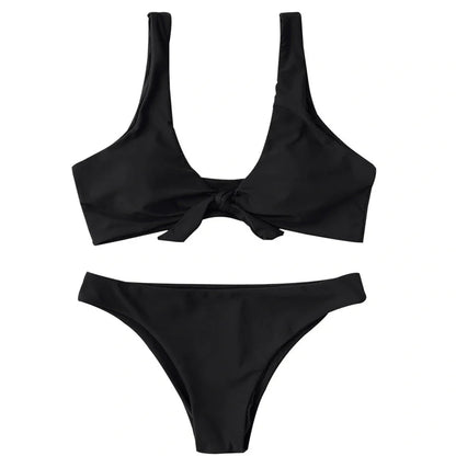 Women's solid colour polyester bikini set for swimming with European styling