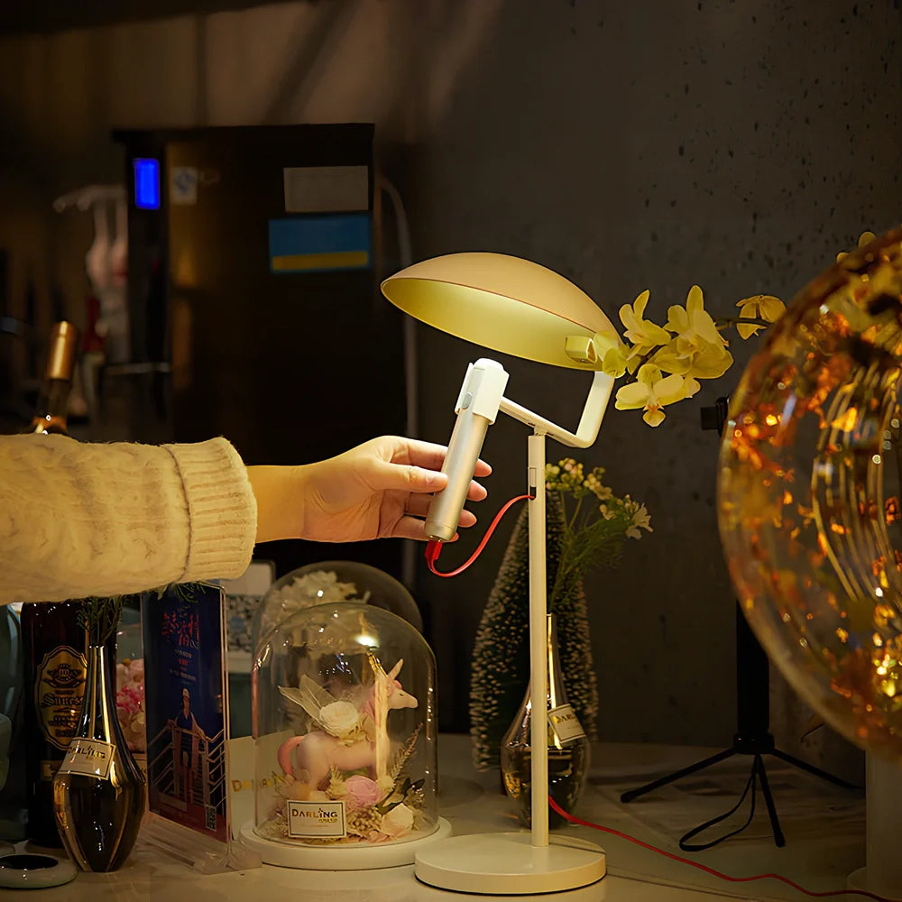 Grey metal USB LED desk lamp with 45cm height and push button switch for study lighting