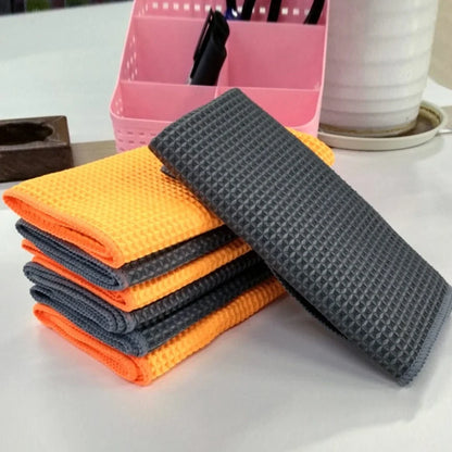 Orange and grey 40x40cm wafer-style car wash towel with microfiber texture