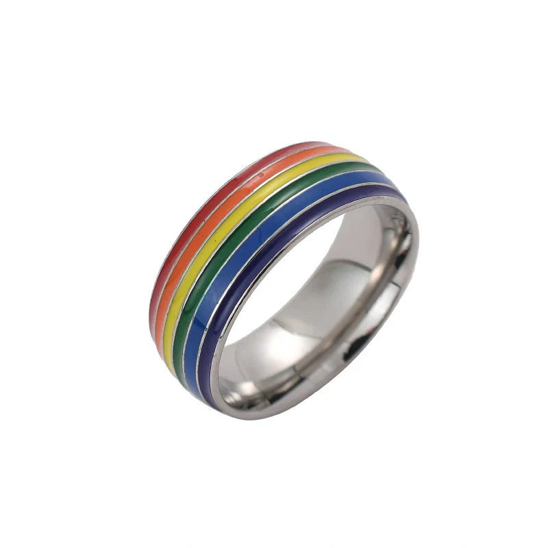 Stylish Rainbow Pride Ring in gold and silver, perfect for showing LGBT support