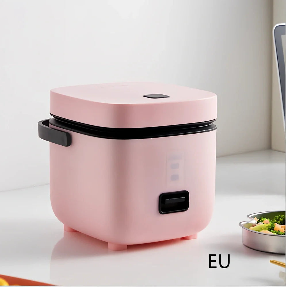 Compact brown 1-2 litre electric rice cooker, 180x200x180mm, with mechanical controls and aluminium pot for small UK kitchens