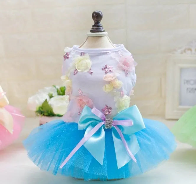 Dog skirt princess tutu teddy dress in cotton and lace with mesh detail, thin summer dog clothes, light green pink sky blue, XS to XL