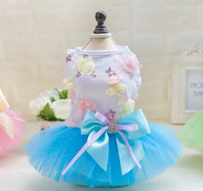 Dog skirt princess tutu teddy dress in cotton and lace with mesh detail, thin summer dog clothes, light green pink sky blue, XS to XL